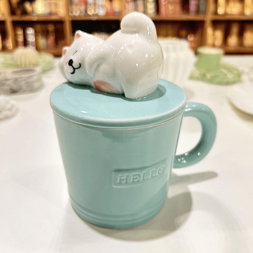 Taza De Ceramica Con Tapa Gato