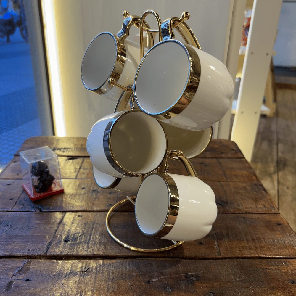 Taza Ceramica X 6 Blanco Dorado