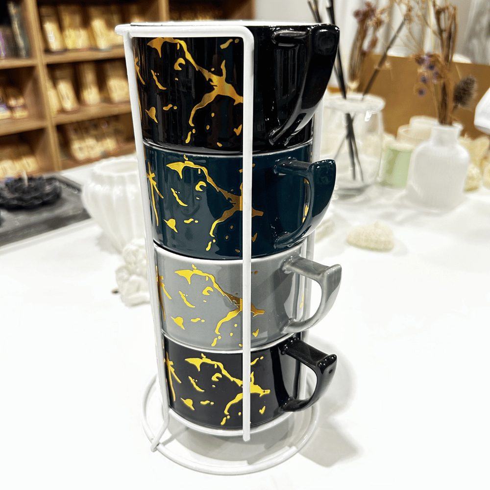 Set De Tazas Ceramica X 4 Apilables